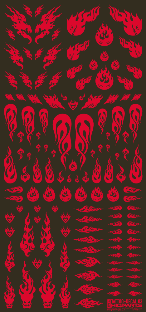 HiQ Parts Tattoo Decal 03 'Fire' Red (1pc) | 4573211373257