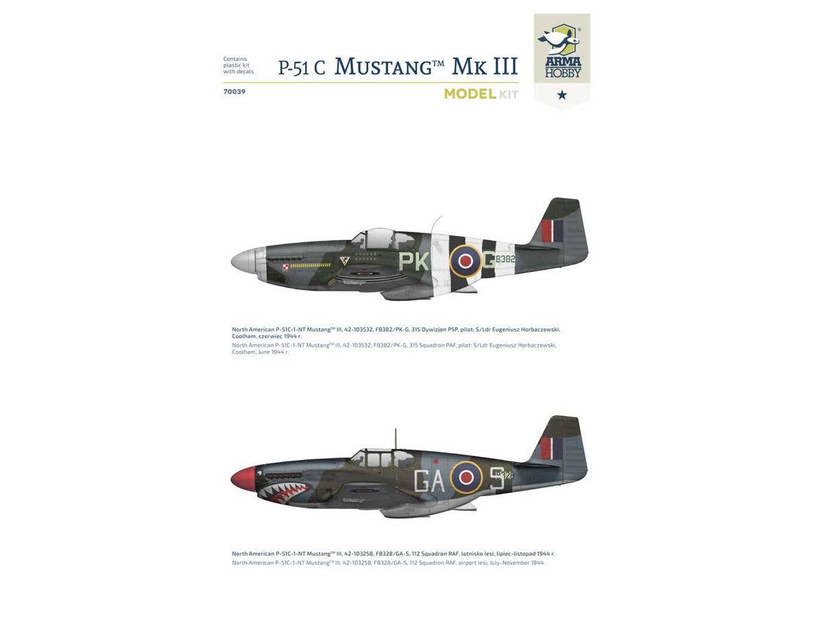 Arma Hobby 1/72 P-51 C Mustang Mk. III Model Kit | 5902734373373