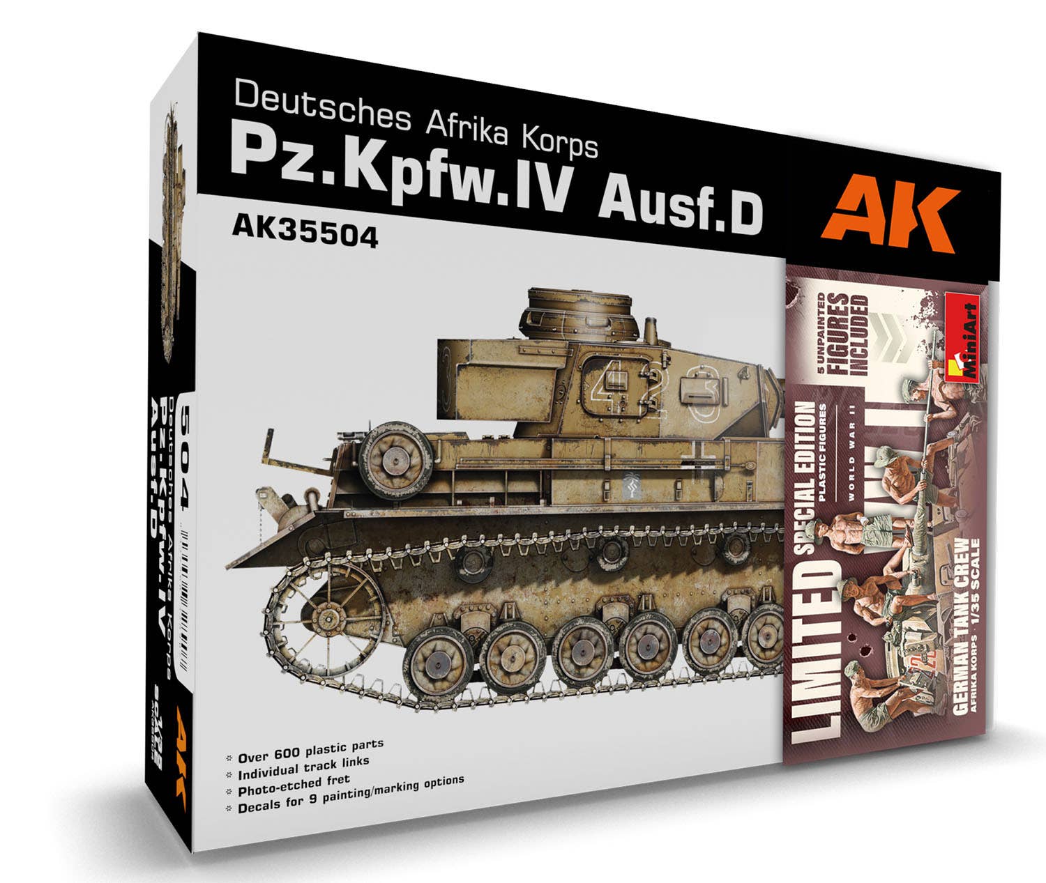 AK Interactive 1/35 PZ.KPFW.IV AUSF.D AFRIKA KORPS +5 FIGURES GERMAN TANK CREW AFRIKA KORPS | 8435568337848
