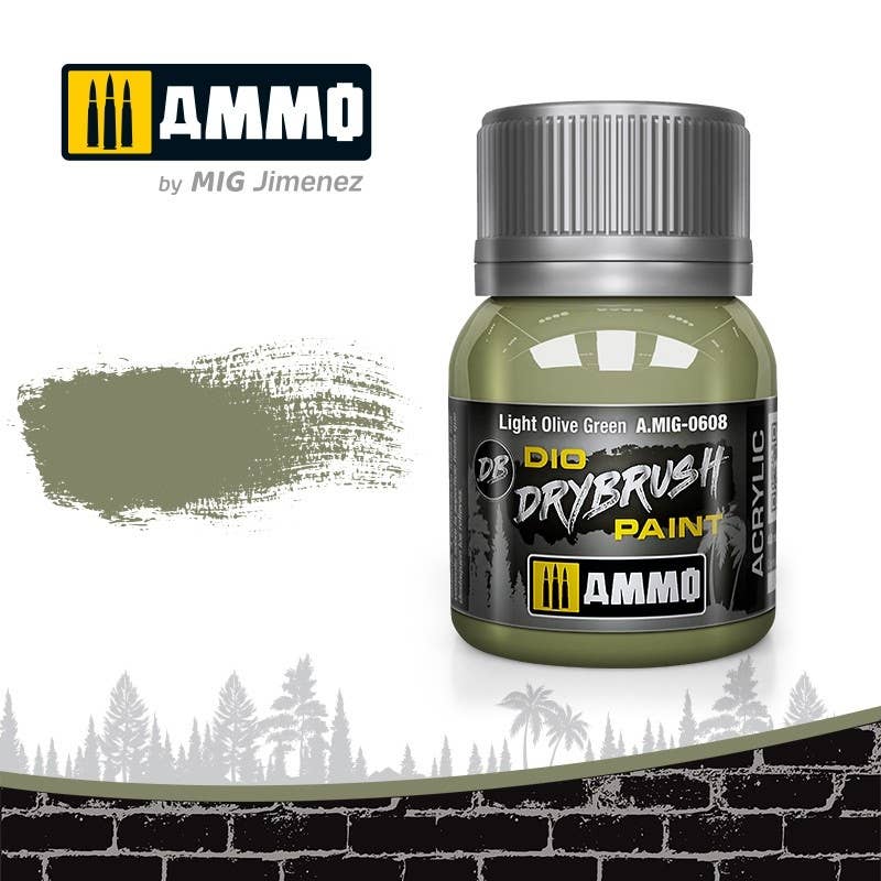 Ammo Mig Dio Drybrush Acrylic Paint 40ml - Light Olive Green | 8432074006084