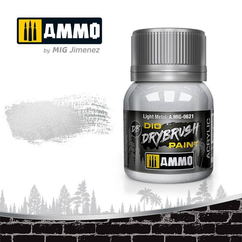 Ammo Mig Dio Drybrush Acrylic Paint 40ml - Light Metal | 8432074006213