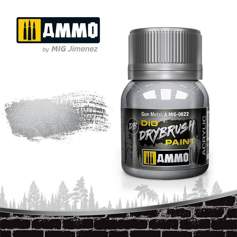Ammo Mig Dio Drybrush Acrylic Paint 40ml - Gun Metal | 8432074006220