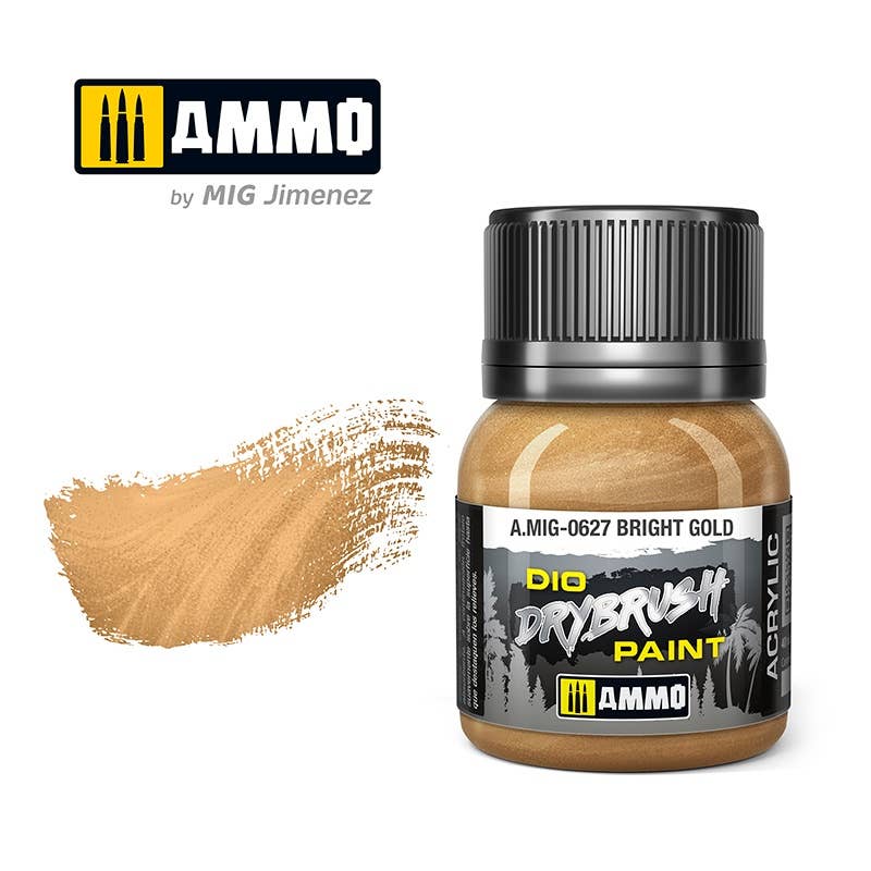 Ammo Mig Dio Drybrush Acrylic Paint 40ml - Bright Gold | 8432074006275