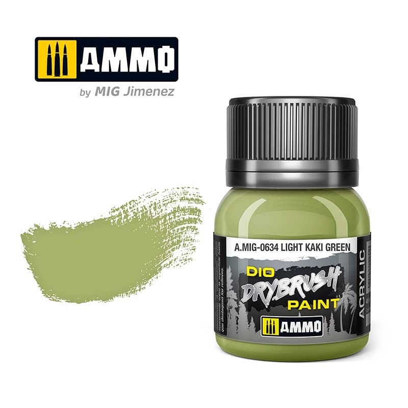 Ammo Mig Dio Drybrush Acrylic Paint 40ml - Light Kaki Green | 8432074006343