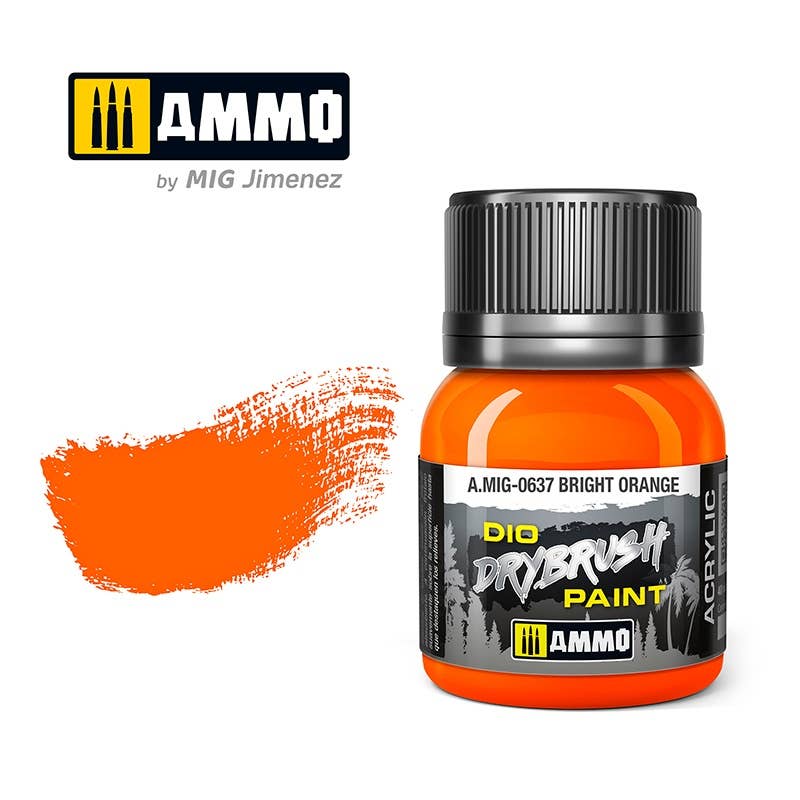 Ammo Mig Dio Drybrush Acrylic Paint 40ml - Bright Orange | 8432074006374