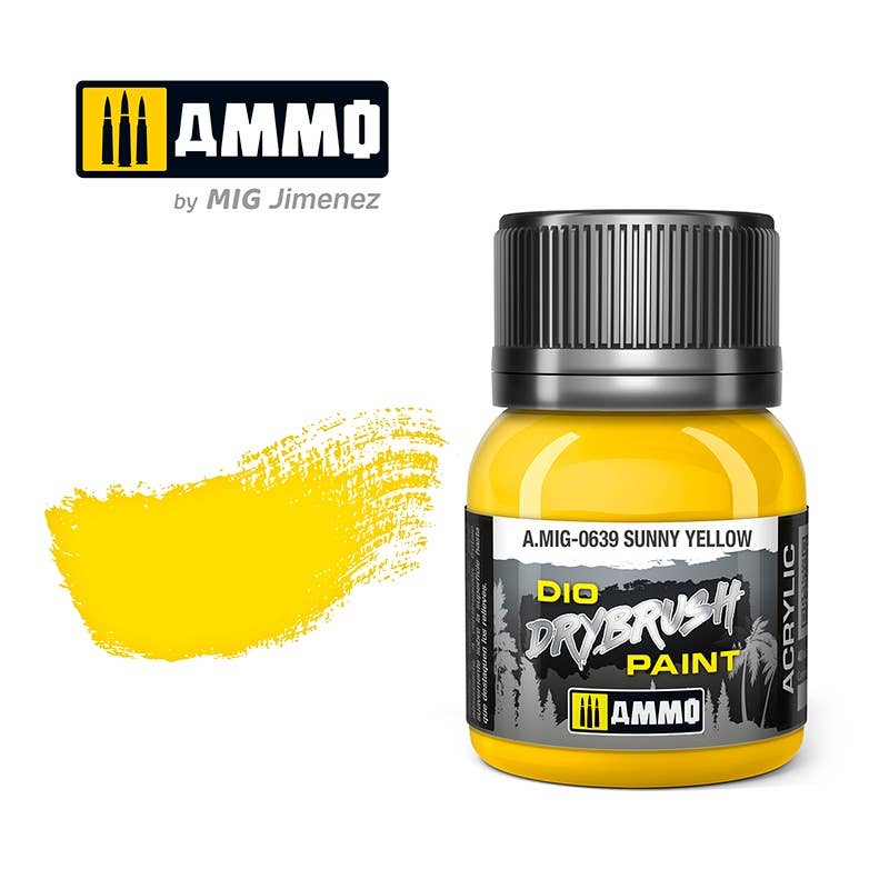 Ammo Mig Dio Drybrush Acrylic Paint 40ml - Sunny Yellow | 8432074006398