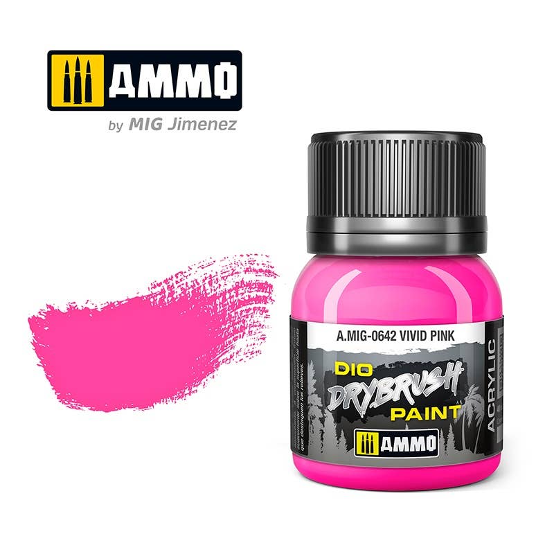 Ammo Mig Dio Drybrush Acrylic Paint 40ml - Vivid Pink | 8432074006428