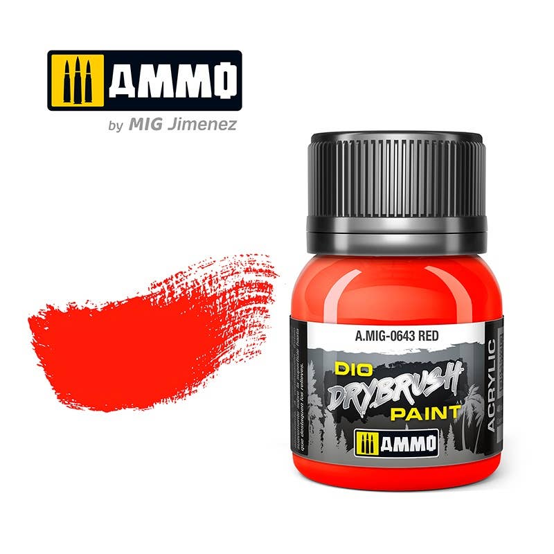 Ammo Mig Dio Drybrush Acrylic Paint 40ml - Red | 8432074006435