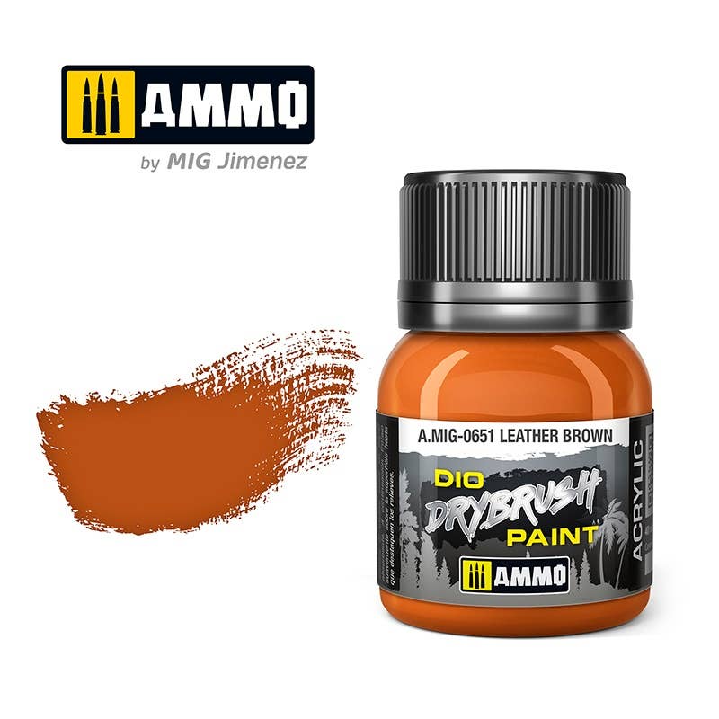 Ammo Mig Dio Drybrush Acrylic Paint 40ml - Leather Brown | 8432074006510