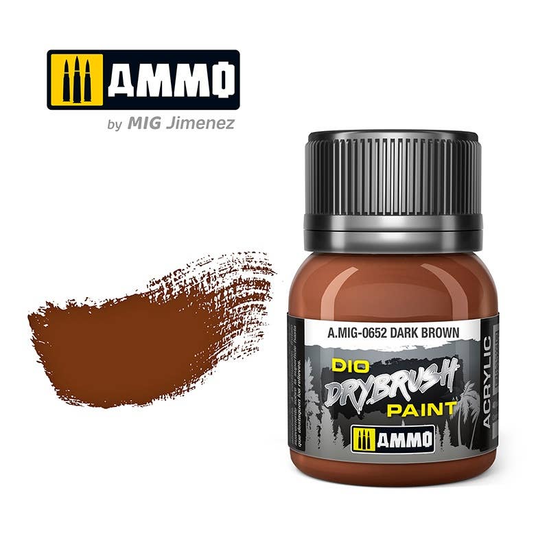 Ammo Mig Dio Drybrush Acrylic Paint 40ml - Dark Brown | 8432074006527