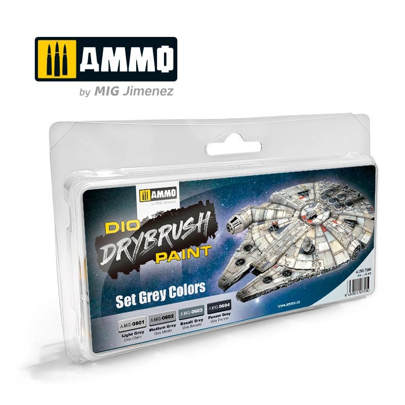 Ammo Mig Dio Drybrush Acrylic Paint Set - Grey Colors | 8432074073000