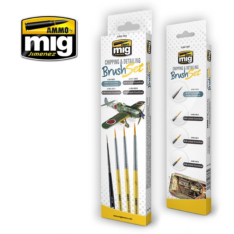 Ammo Mig Chipping & Detailing Brush Set | 8432074076032
