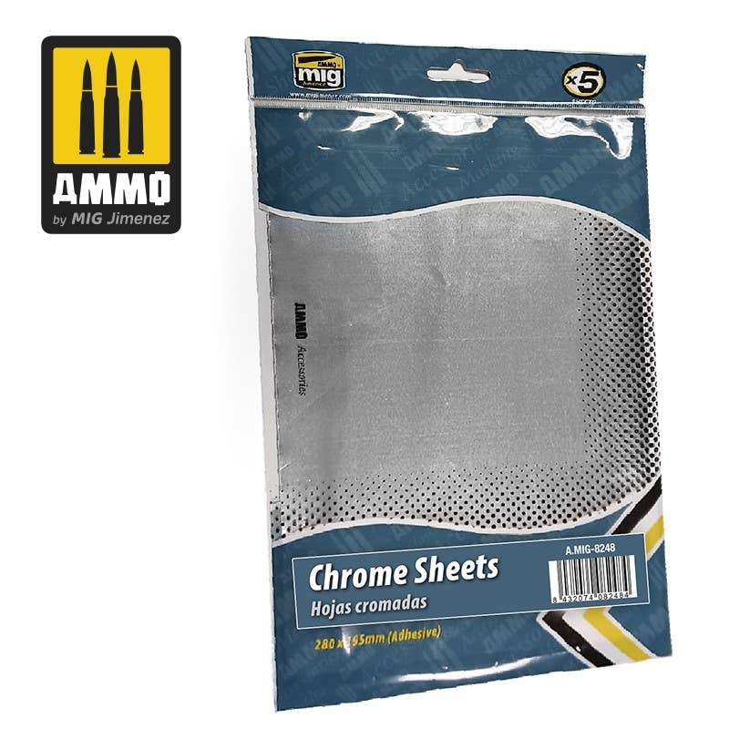 Ammo Mig Adhesive Chrome Sheets (280x195 mm) | 8432074082484