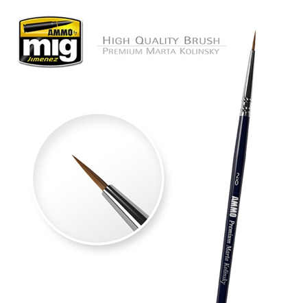 Ammo Mig Premium Marta Kolinsky Round Brush, 2/0 | 8432074086017