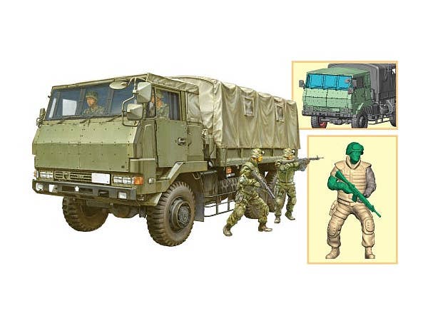Aoshima 1/72 JGSDF 3 1/2T Truck With Additional Armor (W/4 Figures) | 4905083012086
