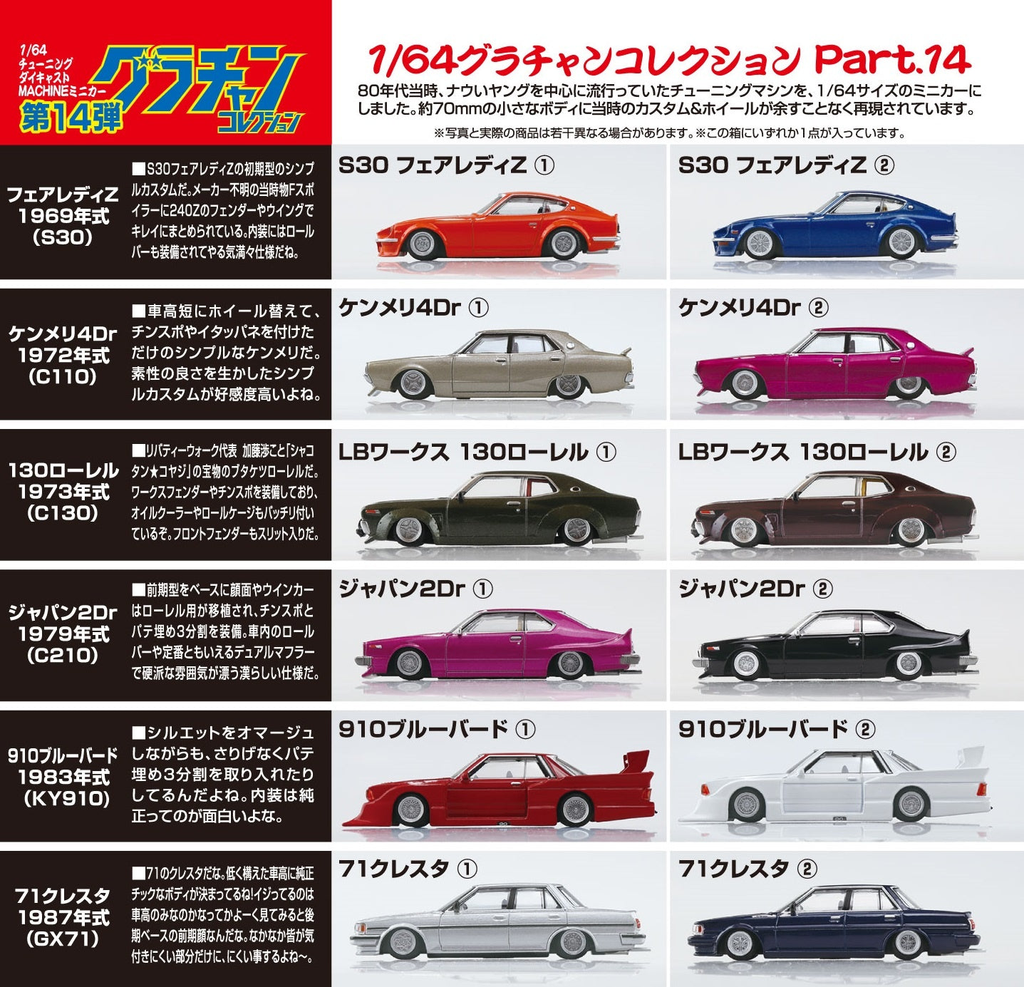 Aoshima 1/64 Mini Car Grand Champion Collection Part.14, Blind Box of 12