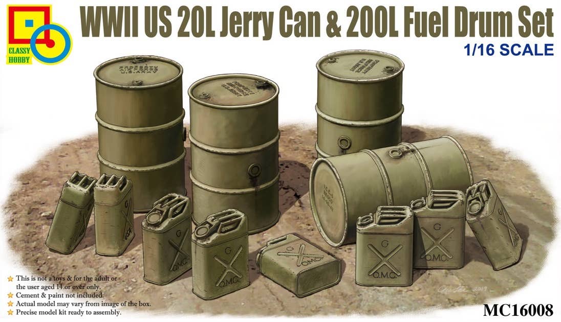 Classy Hobby 1/16 WWII US 20L Jerry Can & 200L Fuel Drum Set | 2123416008007