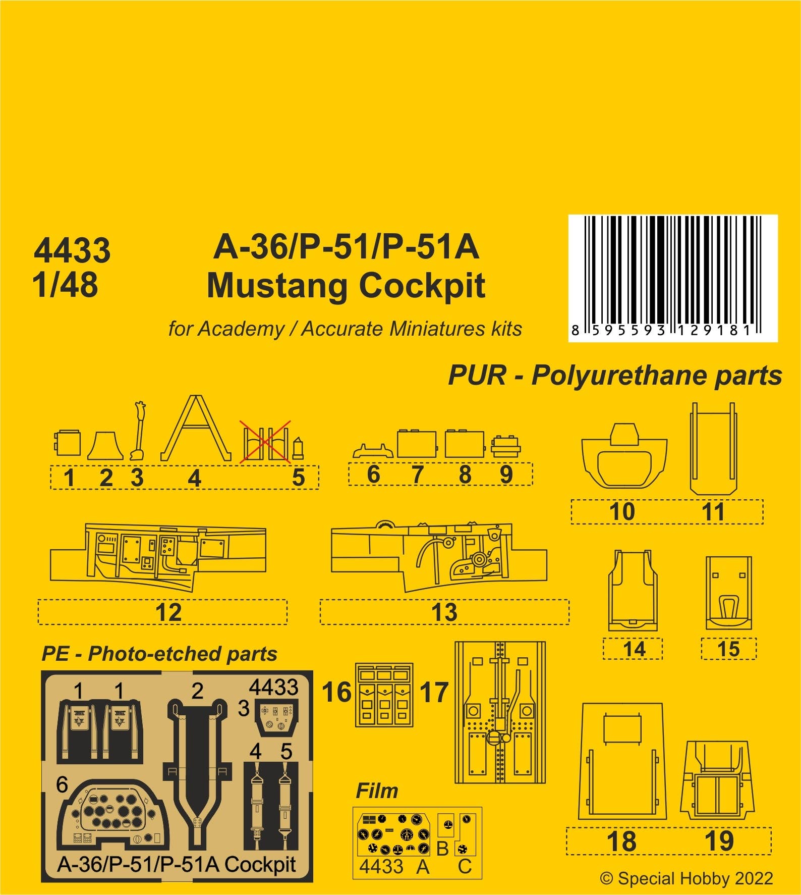 CMK 1/48 A-36/P-51/P-51A Mustang Cockpit for Academy / Accurate Miniatures kits | 8595593129181