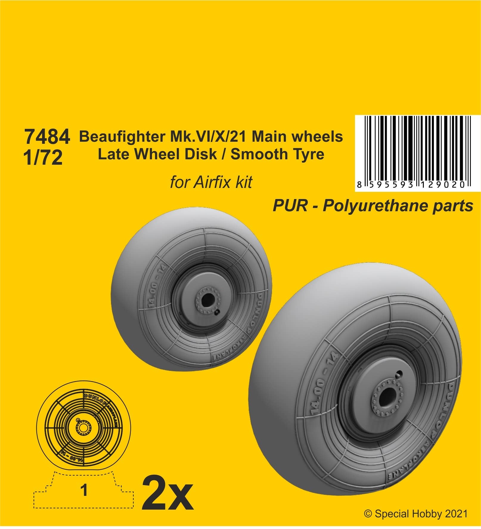 CMK 1/72 Beaufighter Mk.VI/X/21 Mainwheels - Late Wheel Disk / Smooth Tyre | 8595593129020