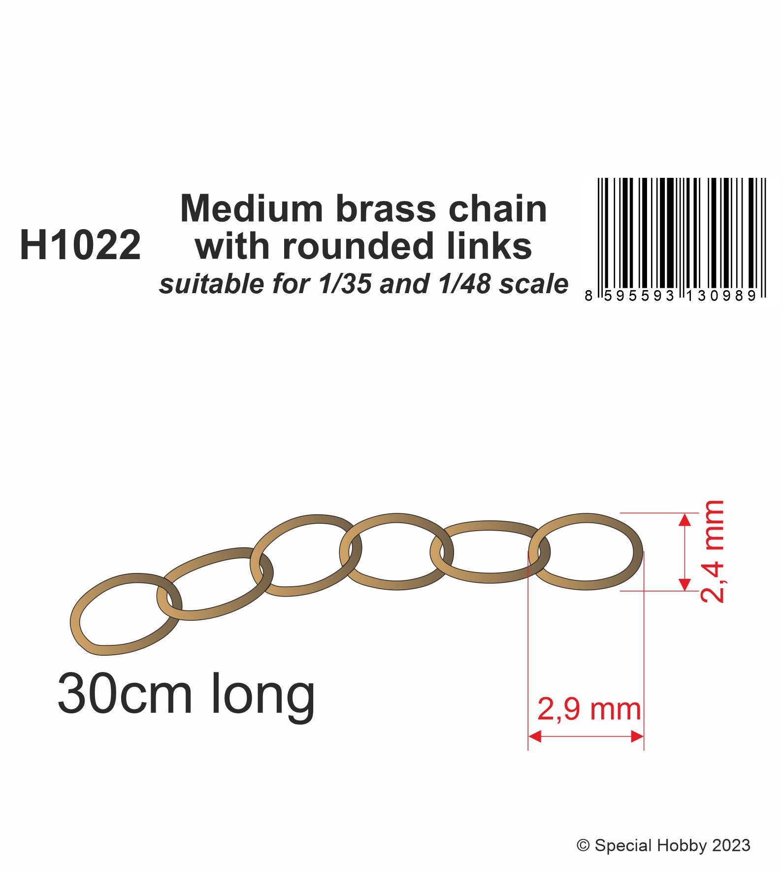 Special Hobby 30cm Medium brass chain with rounded links - suitable for 1/35 and 1/48 scale | 8595593130989