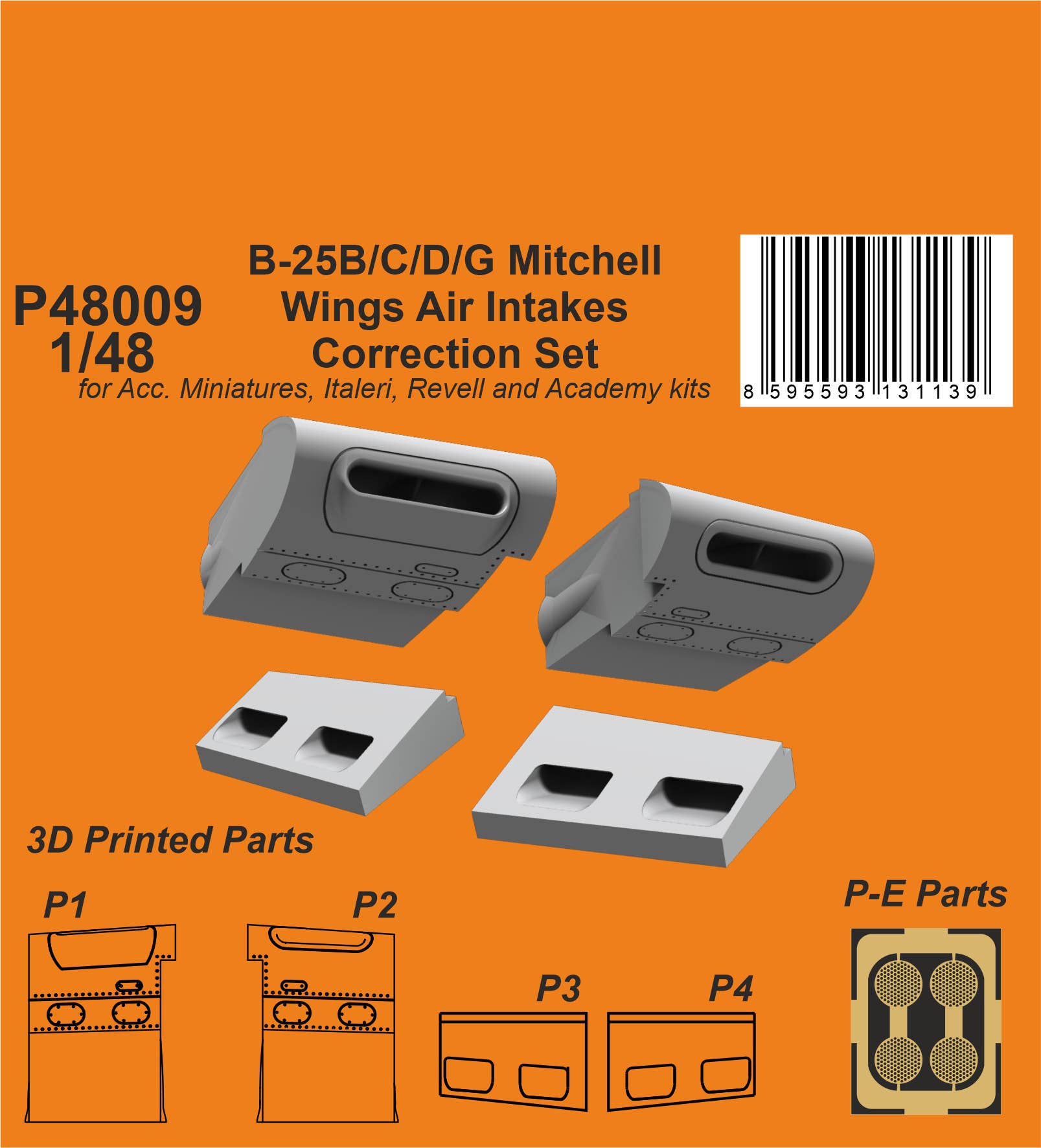 CMK 1/48 3D Printed B-25B/C/D/G Mitchell Wings Air Intakes Correction Set / for Ac. Miniatures, Academy, Revell and Italery kits | 8595593131139