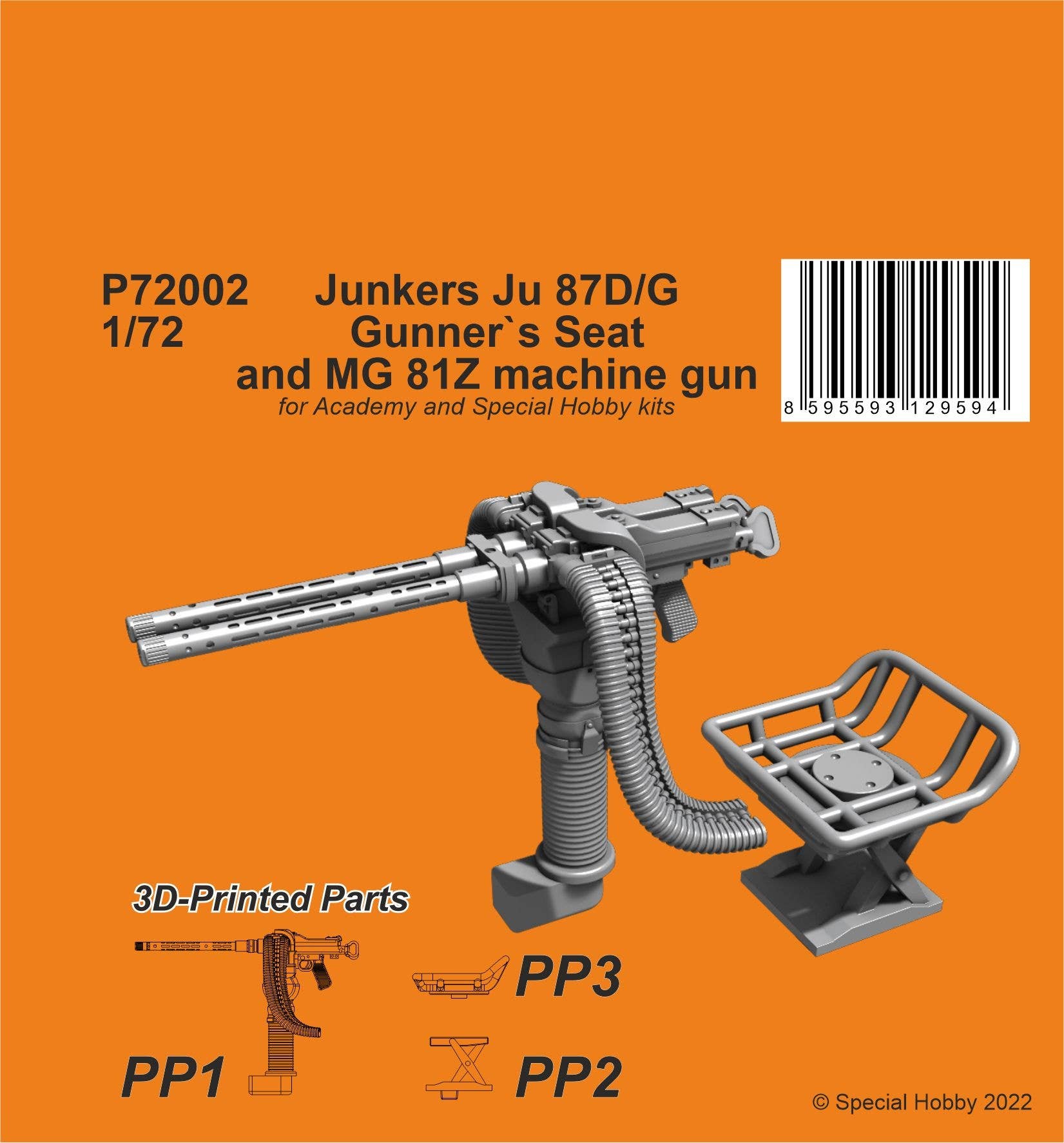 CMK 1/72 Ju 87D/G Gunner`s Seat and MG 81Z machine gun / for Academy / SH kits | 8595593129594