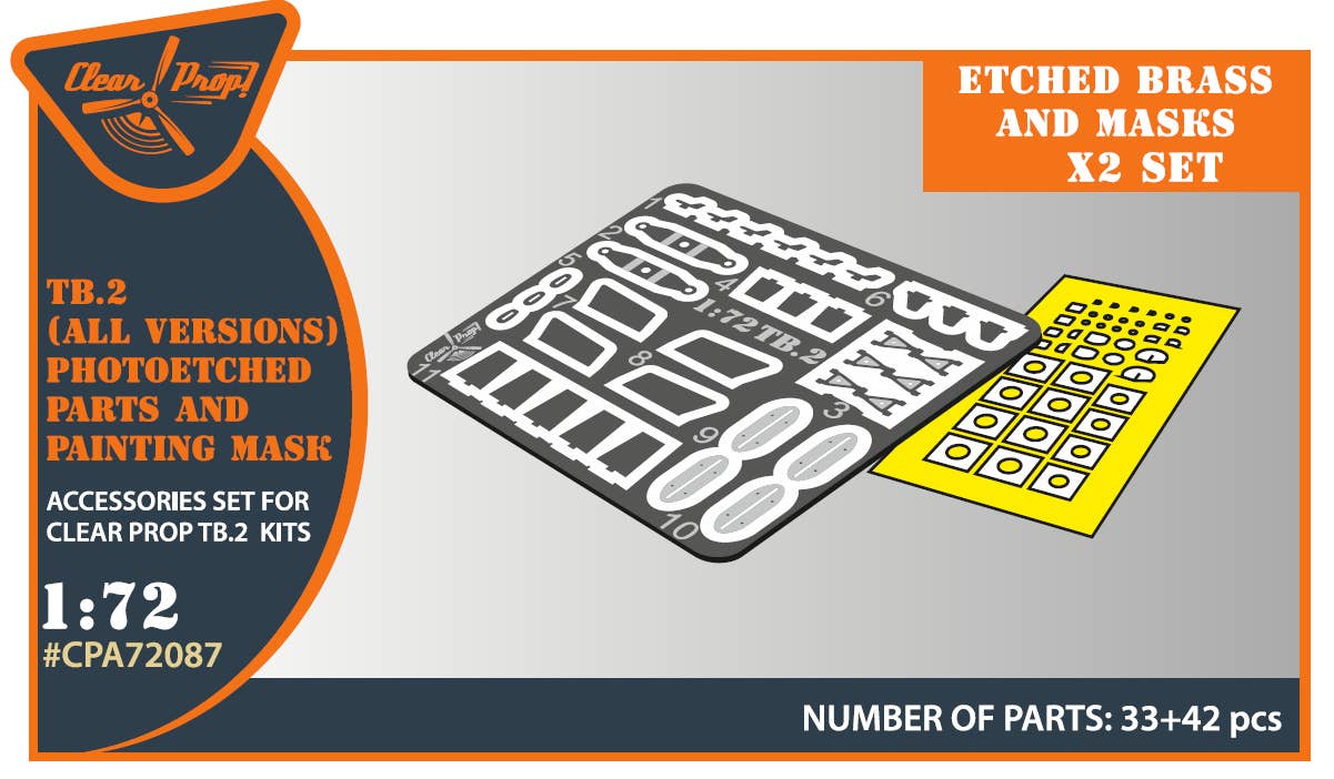 Clear Prop 1/72 TB.2 PE parts and painting mask on "yellow kabuki paper"x2 set, for Clear Prop | 4580702163846
