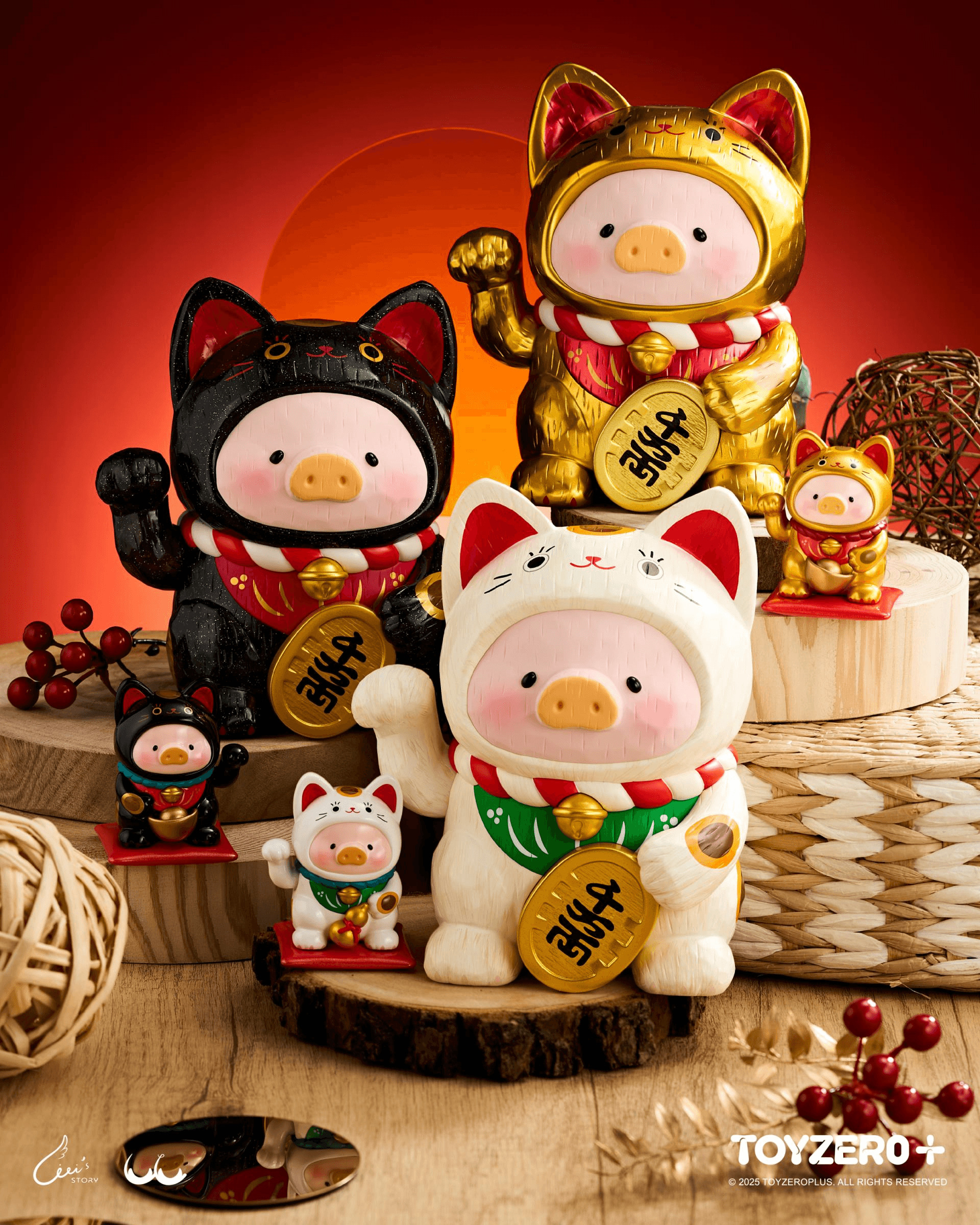 LuLu the Piggy - 18cm Wood-Carving Maneki Lu (Golden Cat) | 6978531762374