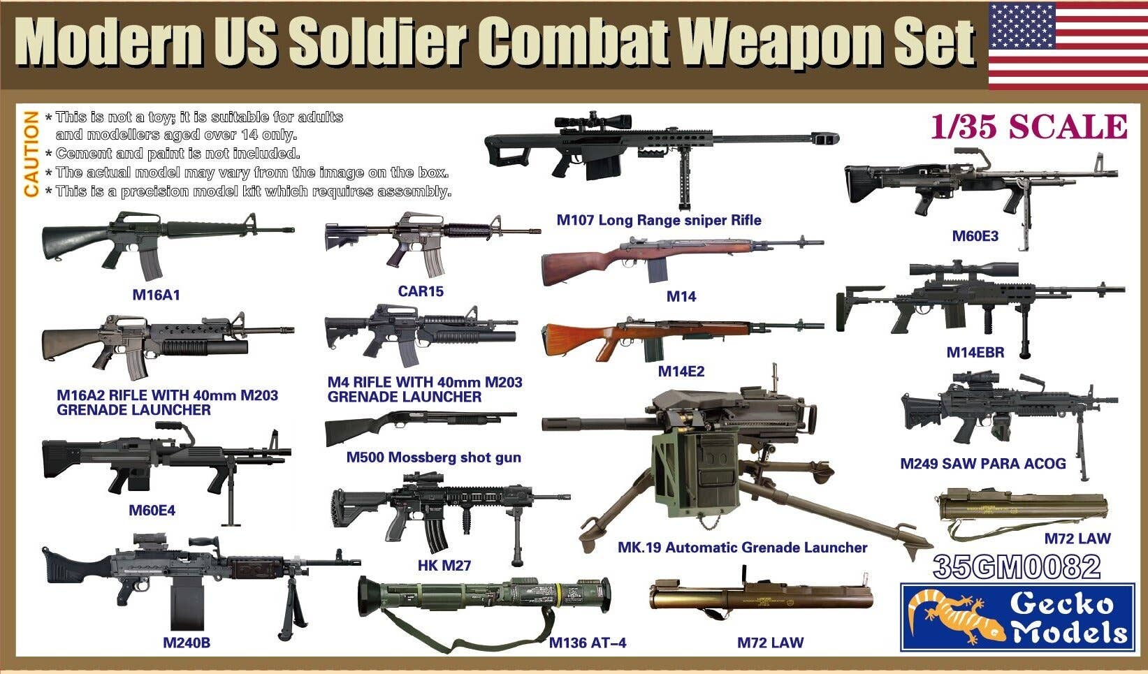 Gecko 1/35 Modern US Soldier Combat Weapon Set | 4892667350828