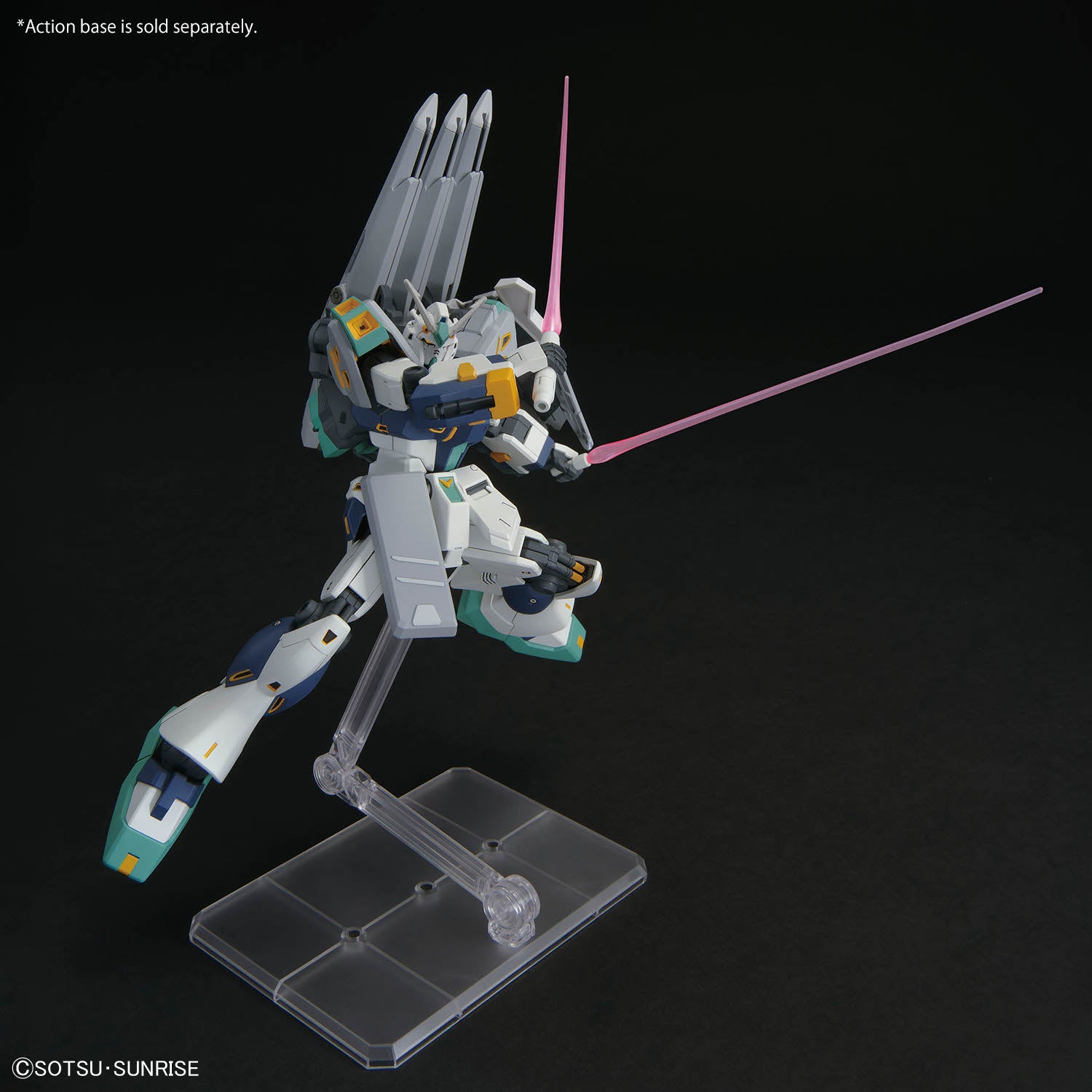 Mass Production Type Nu Gundam posed with beam saber, from the HG 1/144 Alyzeus kit (action base sold separately)