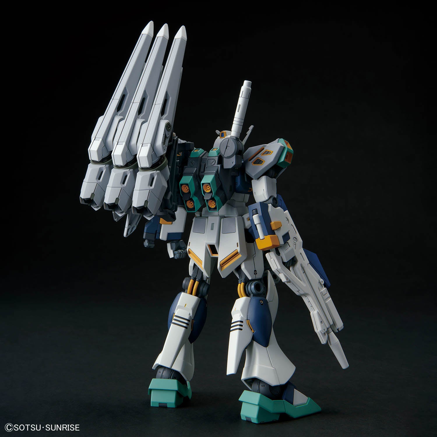 Mass Production Type Nu Gundam with fin funnel backpack, front view — HG 1/144 Alyzeus kit