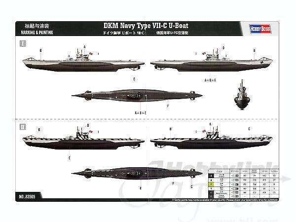 Hobby Boss 1/350 DKM Type VII-C U-Boat | 6939319235053