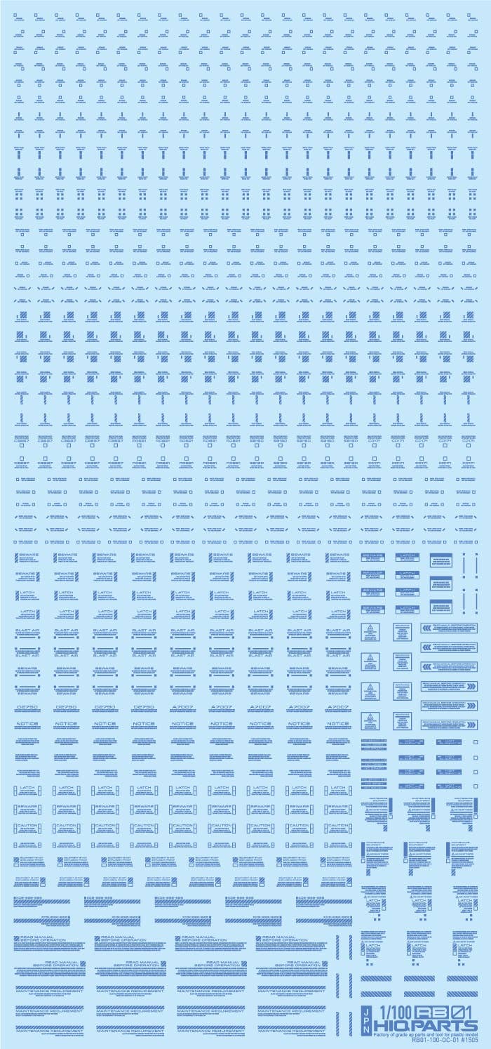 HiQ Parts 1/100 RB01 Caution Decal One Color Blue (1pc) | 4573211374889
