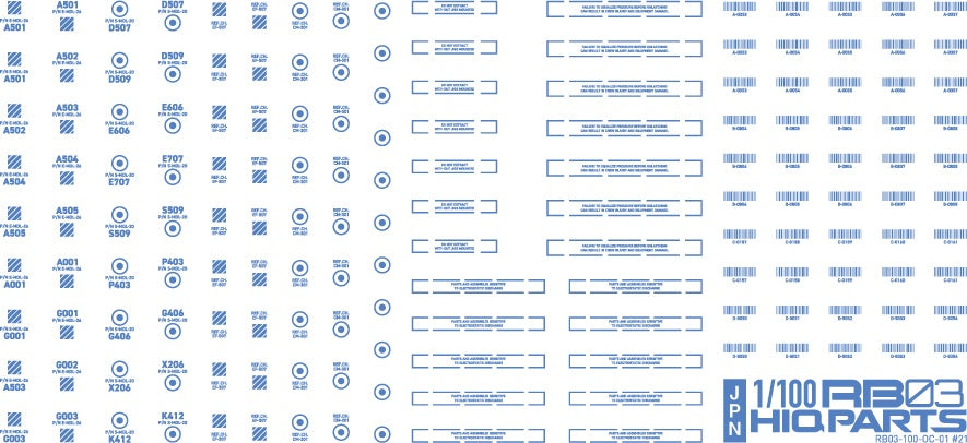 HiQ Parts 1/100 RB03 Caution Decal One Color Blue (1 pc)