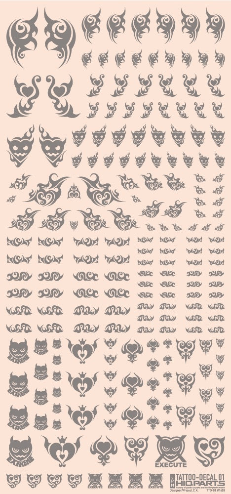 HiQ Parts Tattoo Decal 01 'Heart' Clear Black (1pc) | 4573211374513