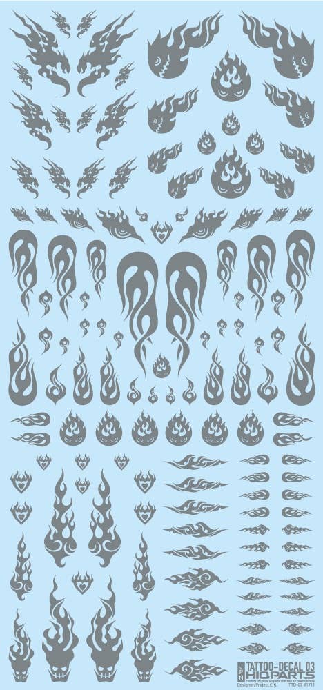 HiQ Parts Tattoo Decal 03 'Fire' Clear Black (1pc) | 4573211374537