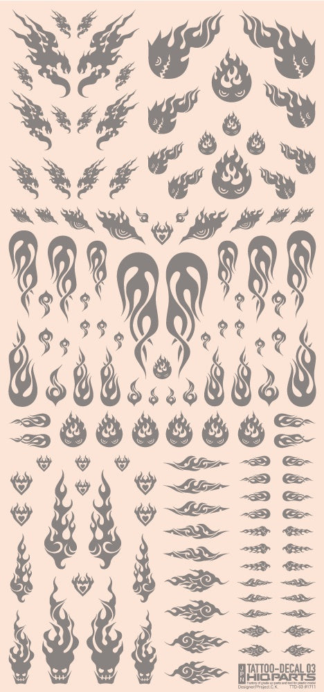 HiQ Parts Tattoo Decal 03 'Fire' Clear Black (1pc) | 4573211374537