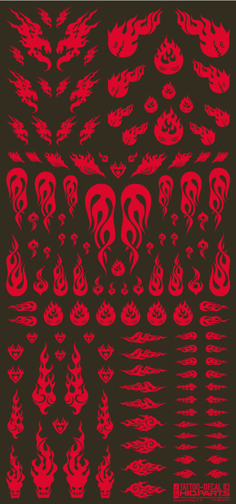 HiQ Parts Tattoo Decal 03 'Fire' Red (1pc) | 4573211373257