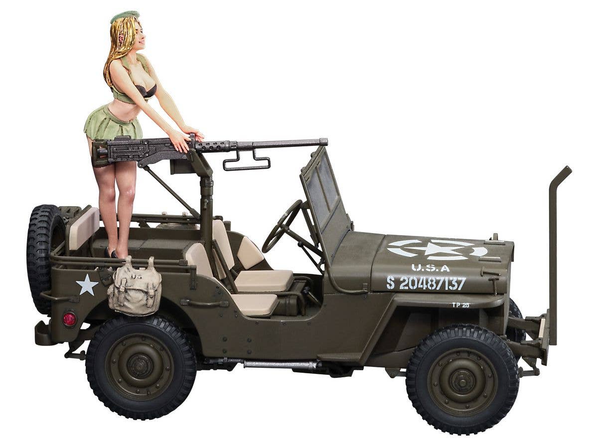 Hasegawa 1/24 1/4 Ton 4x4 Utility Truck Cal. 50 M2 Machine Gun with Blonde Girl Figure | 4967834522831