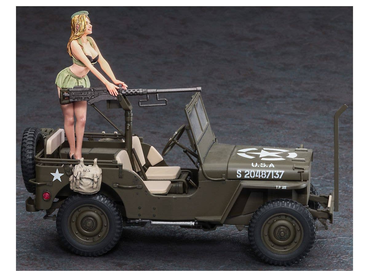 Hasegawa 1/24 1/4 Ton 4x4 Utility Truck Cal. 50 M2 Machine Gun with Blonde Girl Figure | 4967834522831