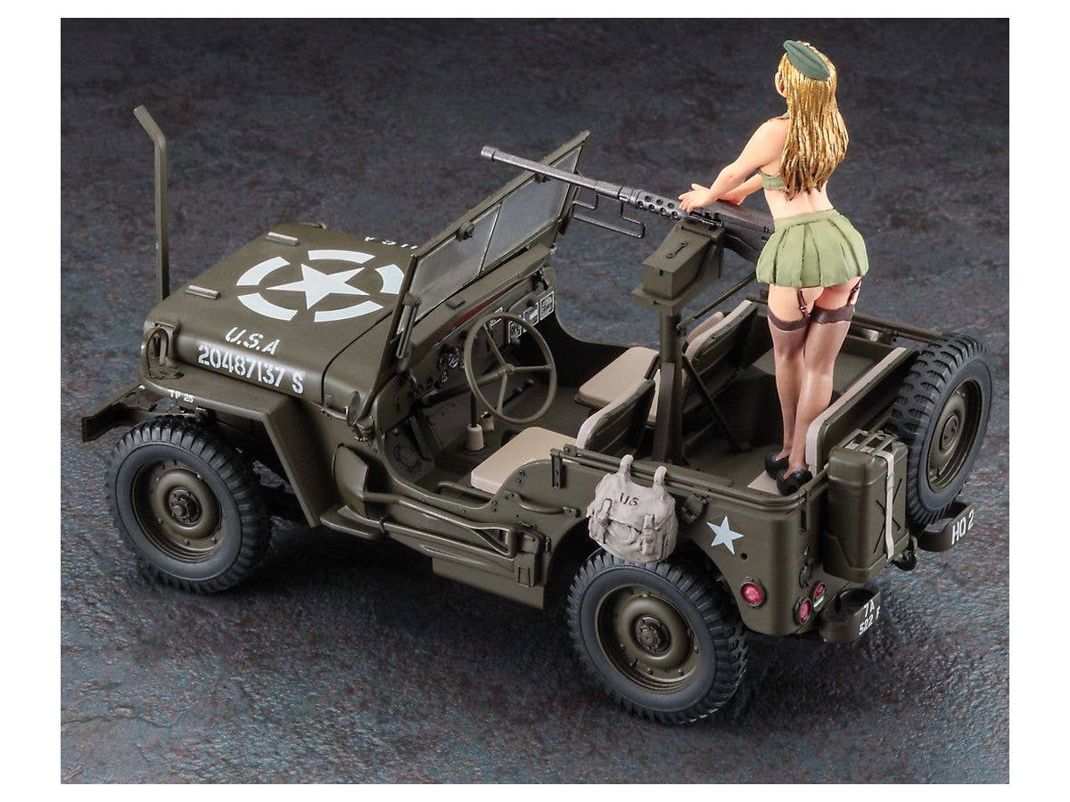 Hasegawa 1/24 1/4 Ton 4x4 Utility Truck Cal. 50 M2 Machine Gun with Blonde Girl Figure | 4967834522831