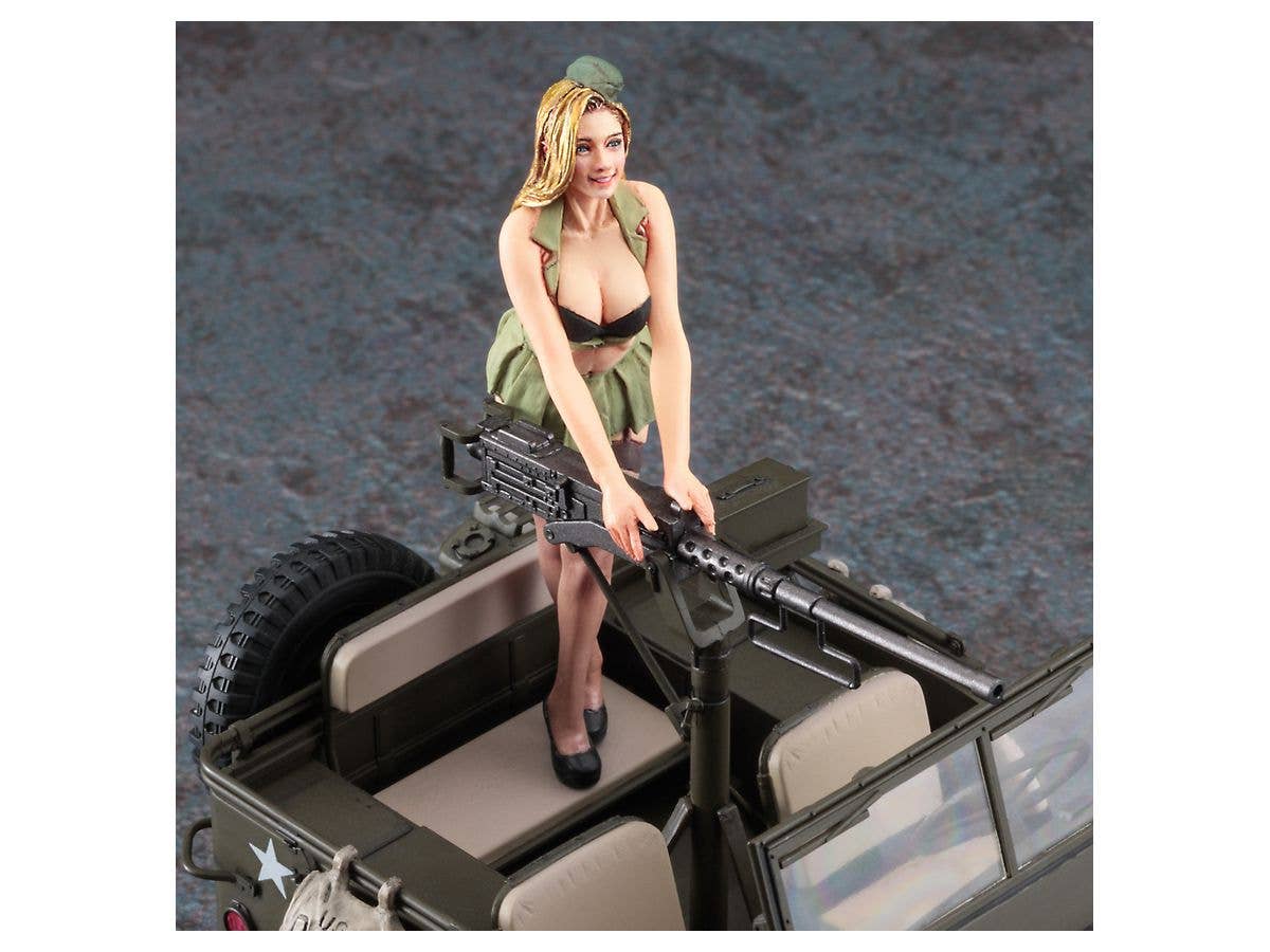 Hasegawa 1/24 1/4 Ton 4x4 Utility Truck Cal. 50 M2 Machine Gun with Blonde Girl Figure | 4967834522831