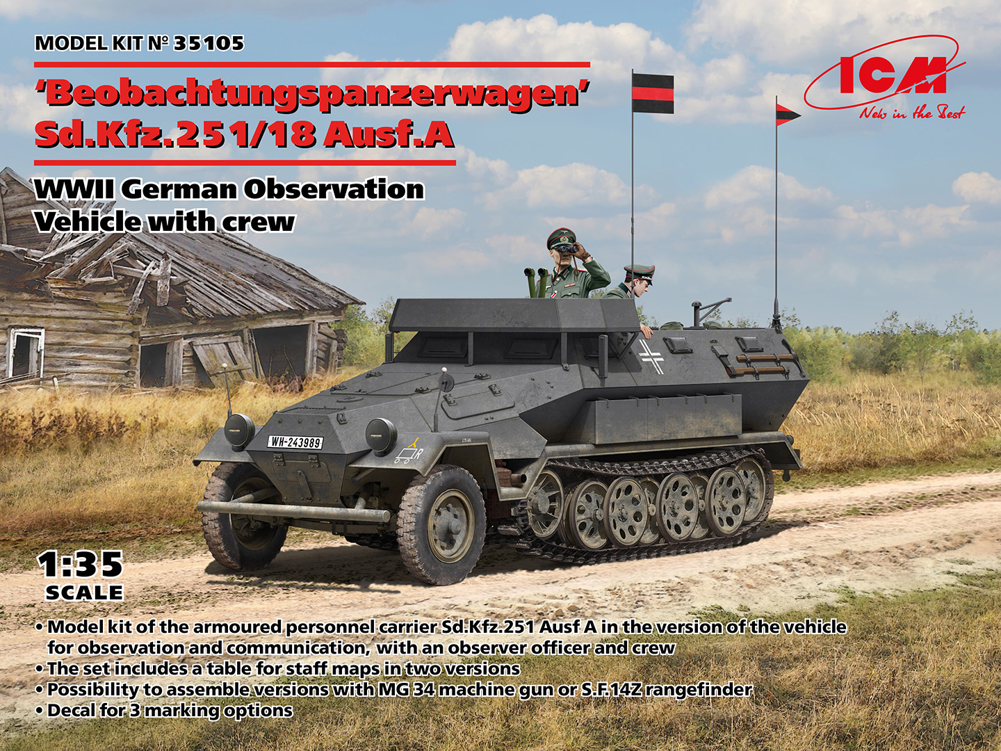 ICM 1/35 'Beobachtungspanzerwagen' Sd.Kfz.251/18 Ausf.A, WWII German Observation Vehicle with crew | 4823044410774