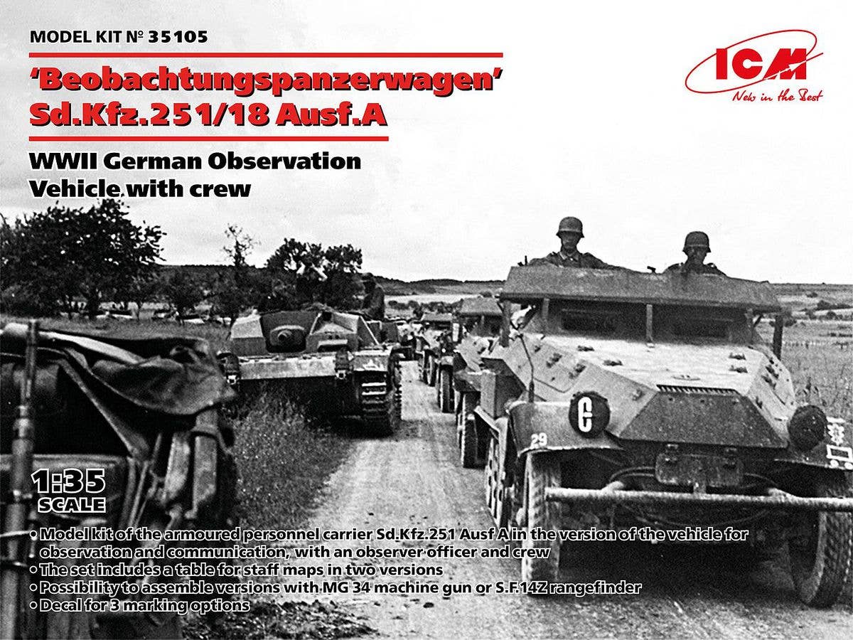 ICM 1/35 'Beobachtungspanzerwagen' Sd.Kfz.251/18 Ausf.A, WWII German Observation Vehicle with crew | 4823044410774
