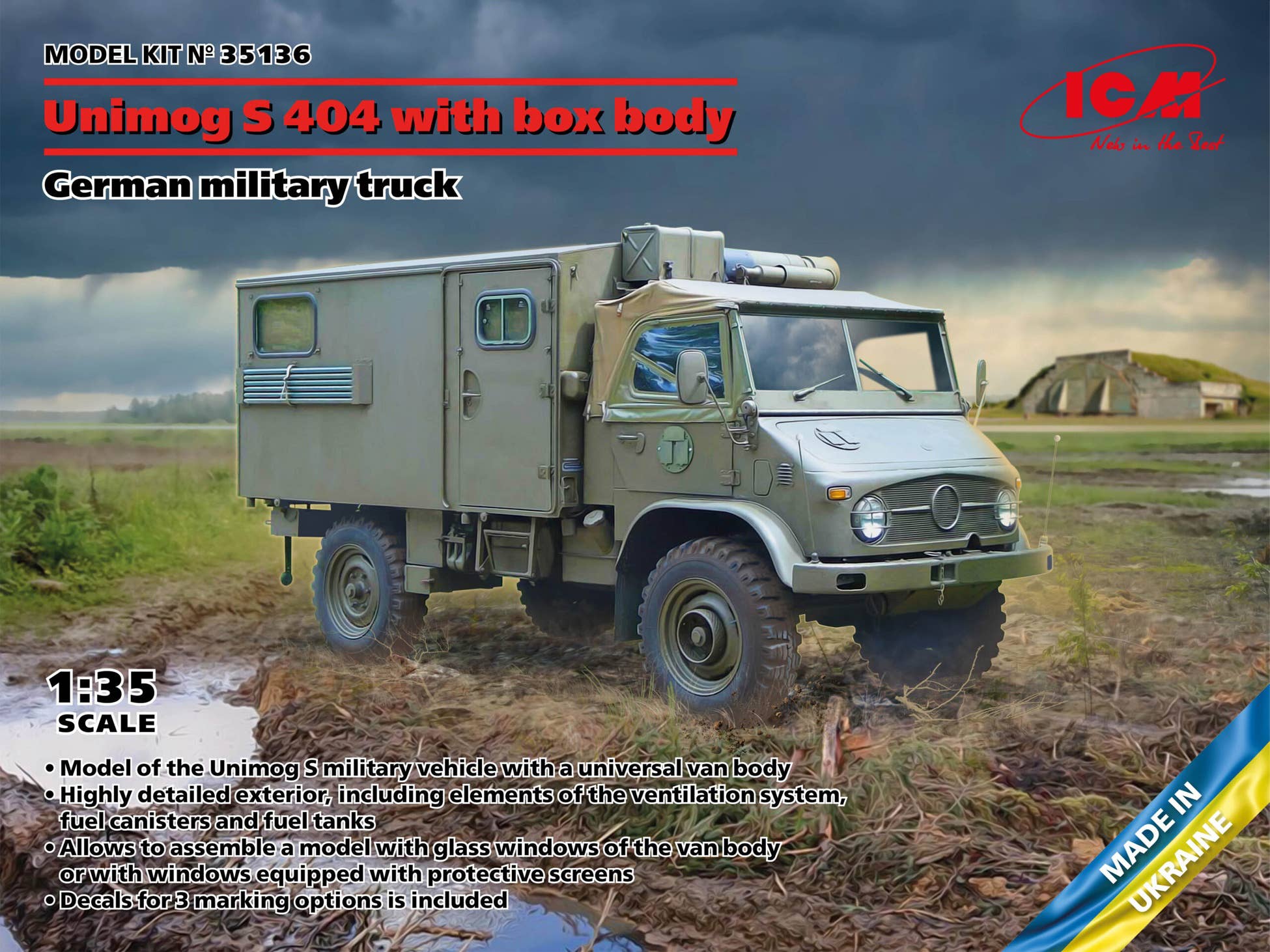 ICM 1/35 Unimog S 404 with box body, German military truck | 4823044408740