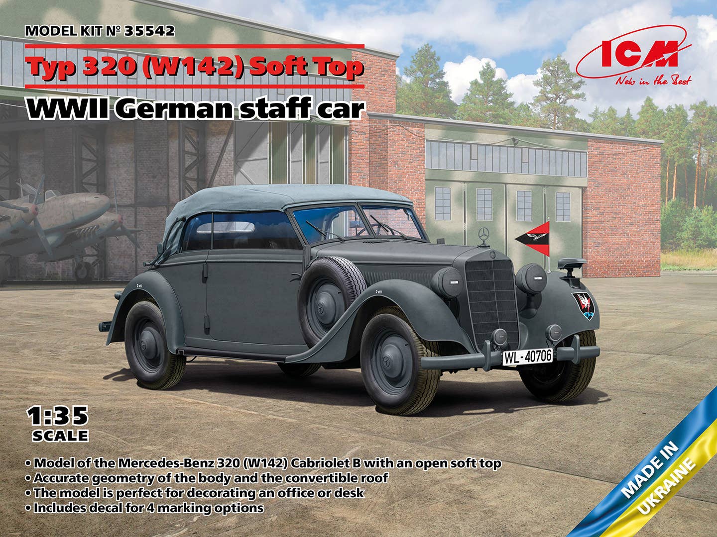 ICM 1/35 Typ 320 (W142) Cabriolet Soft Top, WWII German staff car | 4823044409709