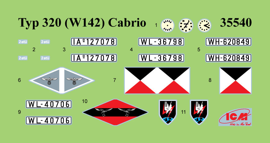 ICM 1/35 Typ 320 (W142) Cabriolet Soft Top, WWII German staff car