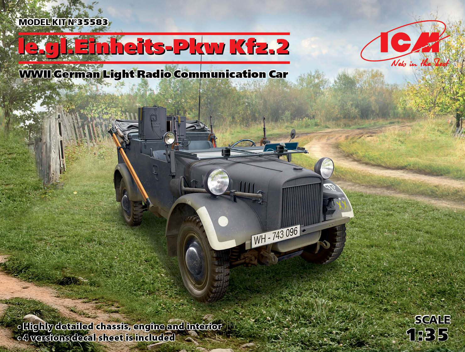 ICM 1/35 le.gl.Einheitz-Pkw Kfz.2, WWII German Light Radio Communication Car | 4823044405992