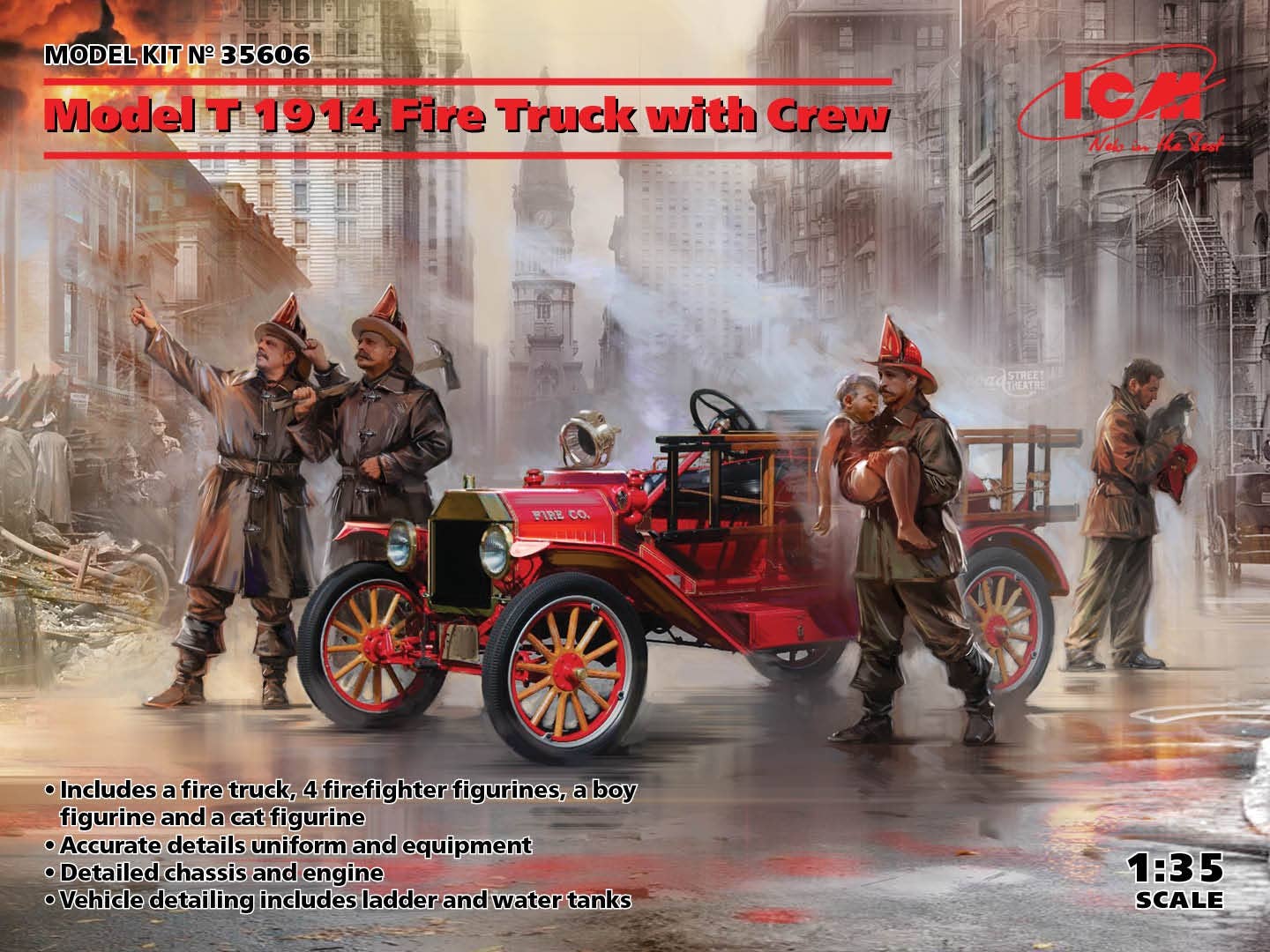 ICM 1/35 Model T 1914 Fire Truck with Crew | 4823044407965
