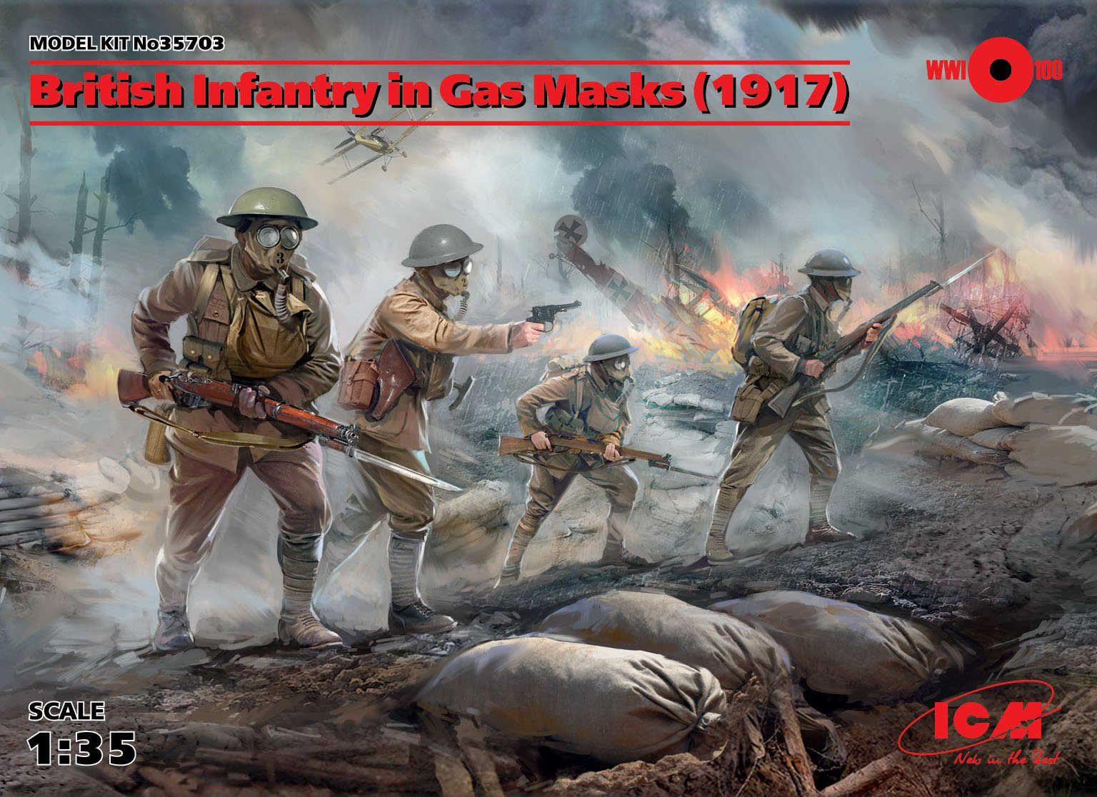 ICM 1/35 British Infantry in Gas Masks (1917) (4 figures) | 4823044405244